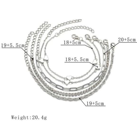 5pcs Rhinestone & Heart Decor Bracelet For Women Fashion Jewelry Gift We… - Picture 3 of 5